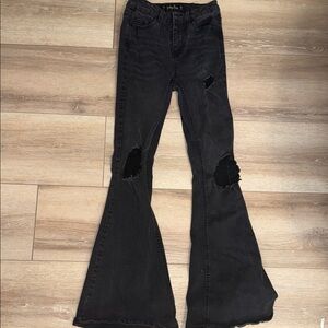 Indigo Rein Distressed Black Flare Jeans